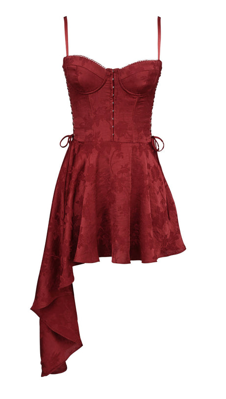 Mini abito drappeggiato in raso jacquard Lola Wine [Pre-ordine]