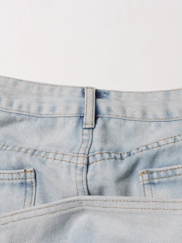 AIIZIE ERIN ACID WASH RUFFLE JEAN SKIRT - product image