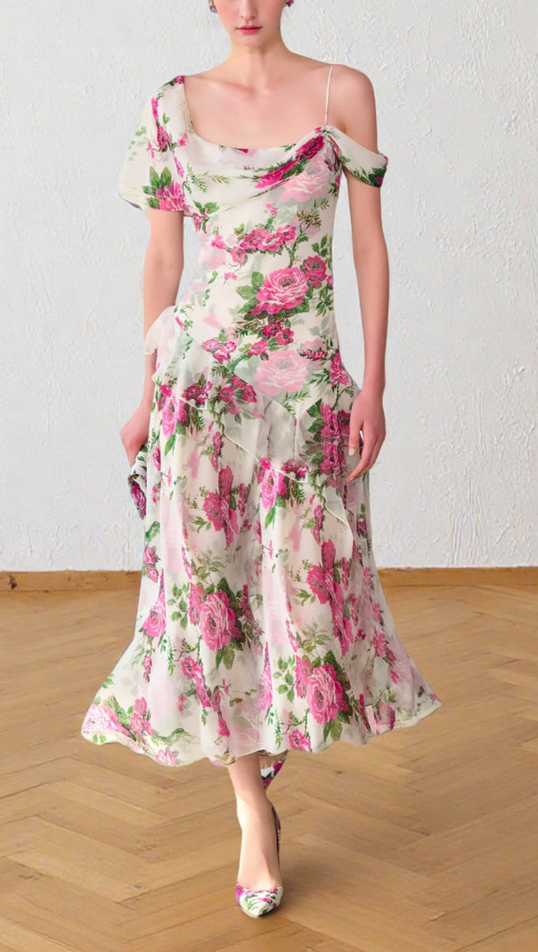 AIIZIE ASYMMETRIC RUFFLE FLORAL CHIFFON HOCOMAXI DRESS - product image