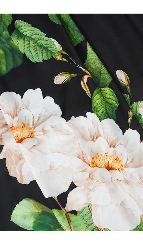 BLACK WATERCOLOR FLORAL CHIFFON SLEEVELESS  MAXI DRESS