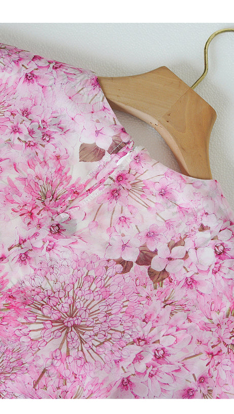 PINK FLORAL CHIFFON CAPE - SLEEVE MAXI DRESS