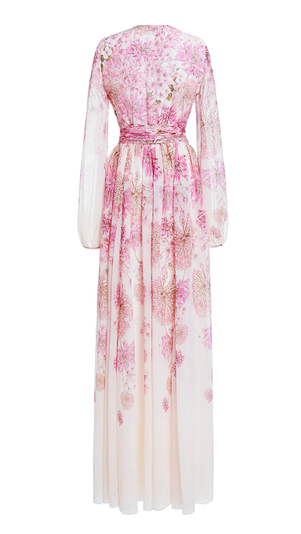 AIIZIE PINK FLORAL CHIFFON MAXI DRESS WITH SHEER SLEEVES - product image