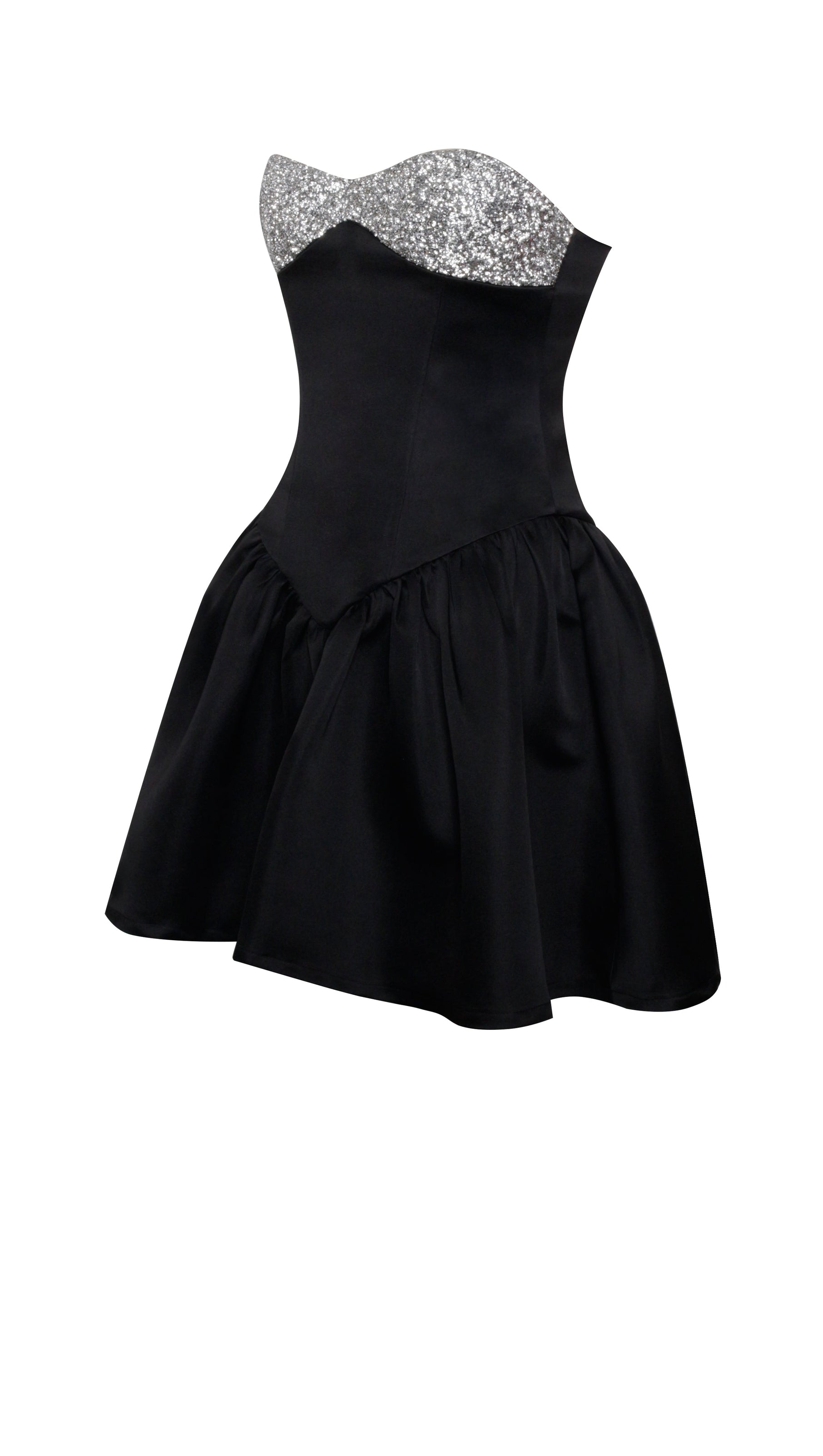 BLACK SATIN CRYSTAL MINI DRESS