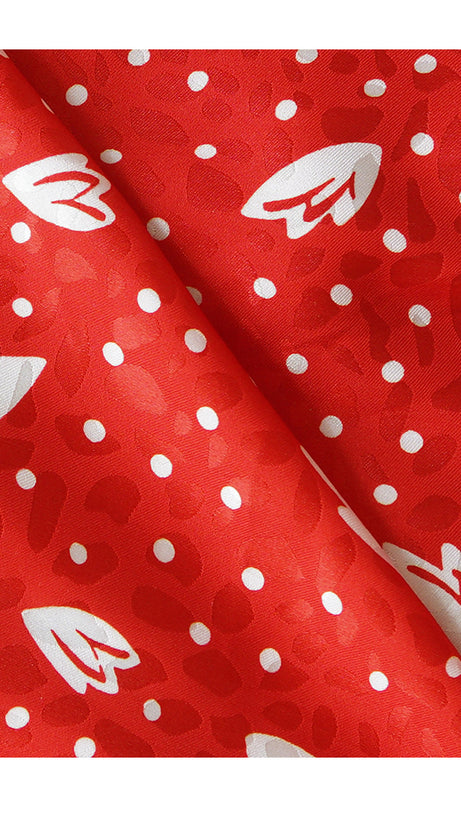 RED FLORAL AND POLKA DOT MAXI DRESS WITH LONG SLEEVES