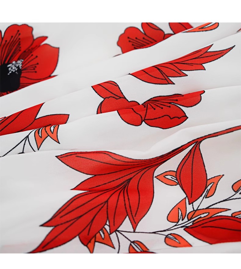 AIIZIE WHITE RED FLORAL OFF - SHOULDER TIERED MAXI DRESS - product image