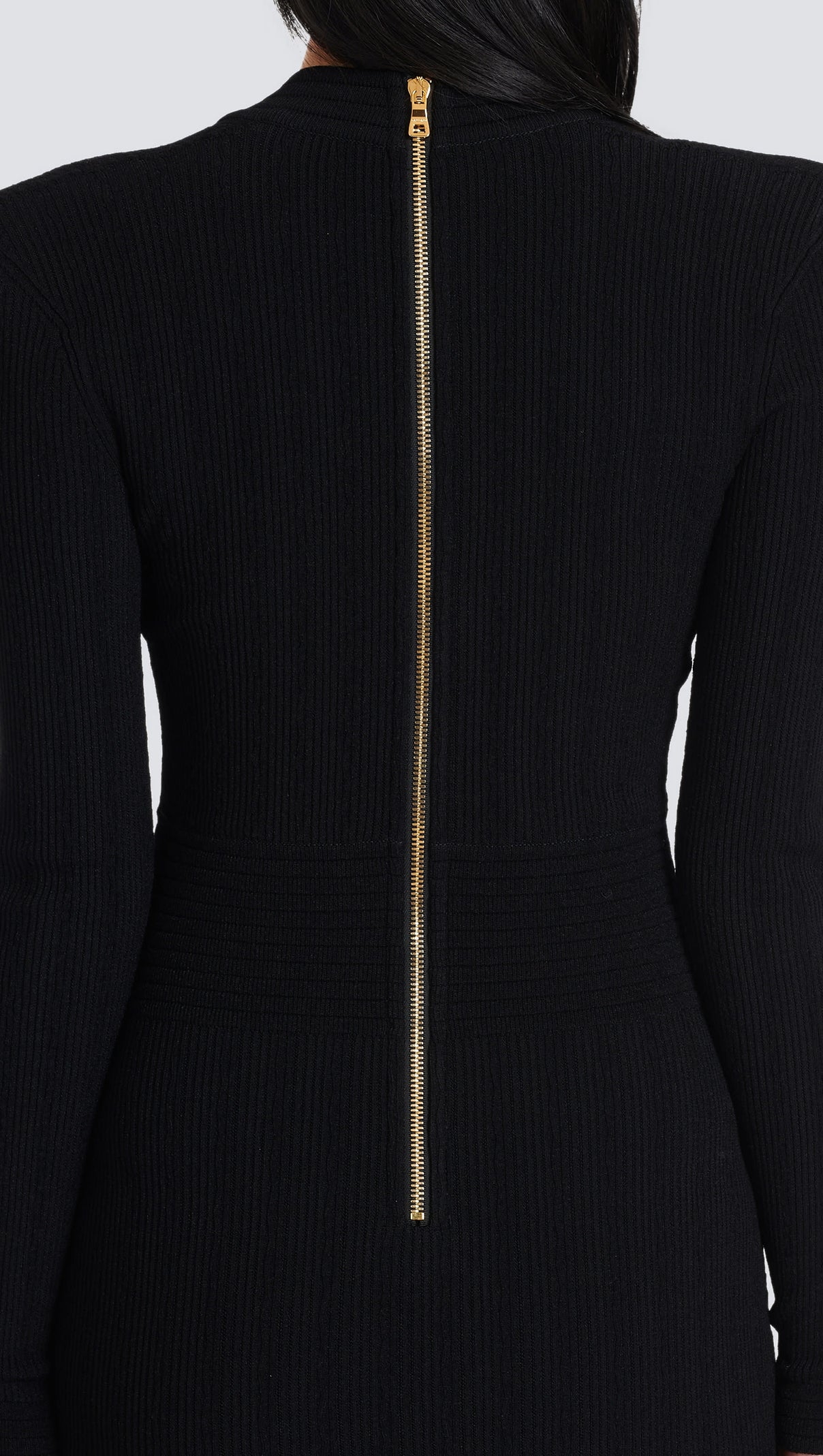 AIIZIE TARA BLACK SHORT KNITTED MINI DRESS WITH GOLD BUTTONS - product image