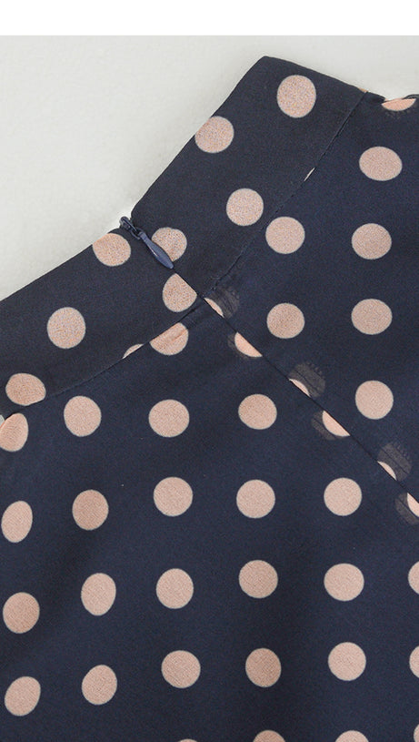 ELEGANT POLKA DOT MIDI DRESS WITH TIE NECKLINE AND BELT