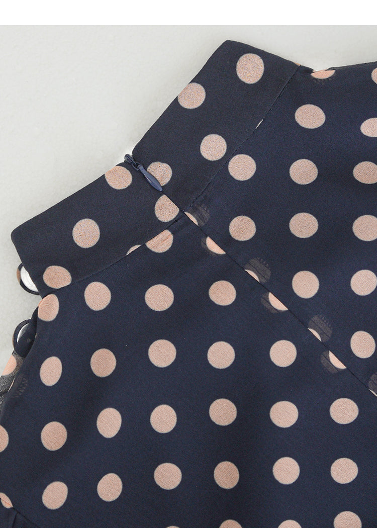 AIIZIE ELEGANT POLKA DOT MIDI DRESS WITH TIE NECKLINE AND BELT - product image