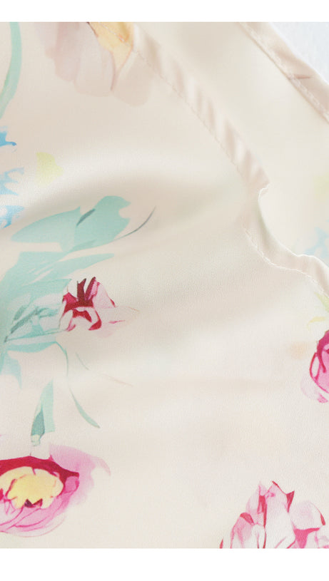 FLORAL PRINT V - NECK MAXI DRESS WITH PUFF SLEEVES