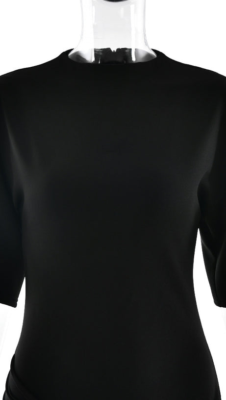 DRAPED EMBELLISHED MINI DRESS - BLACK