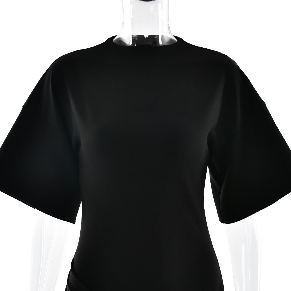 DRAPED EMBELLISHED MINI DRESS - BLACK