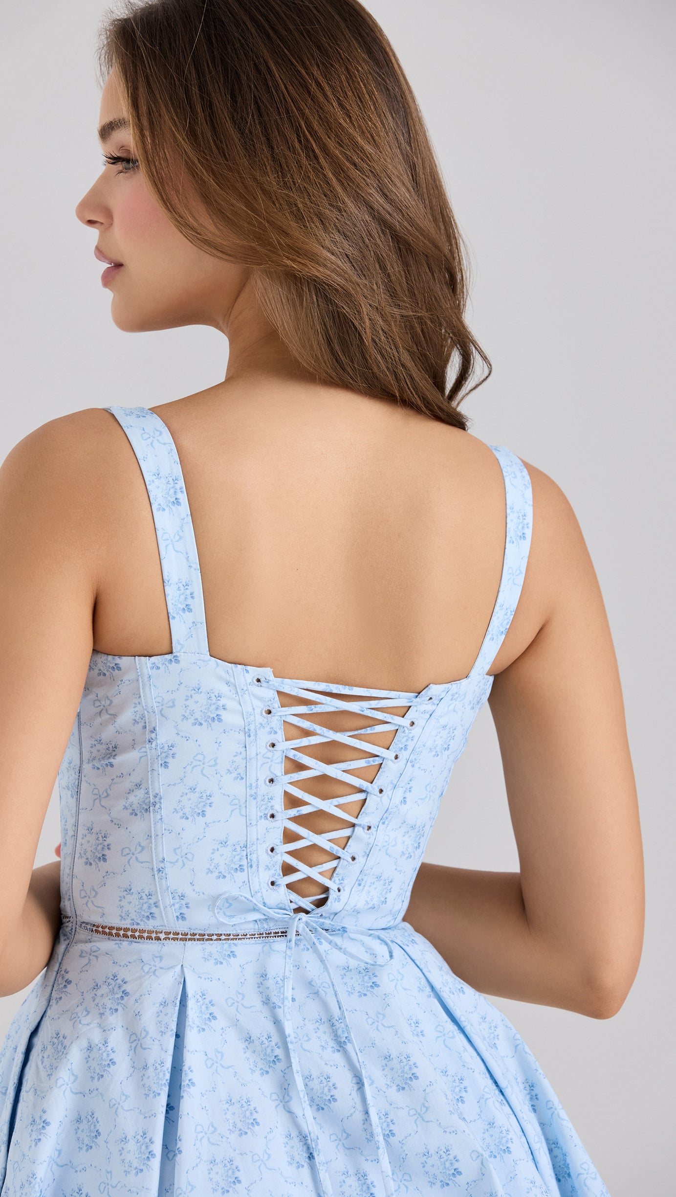 BLUE STRAPLESS FLORAL PRINT MINI DRESS