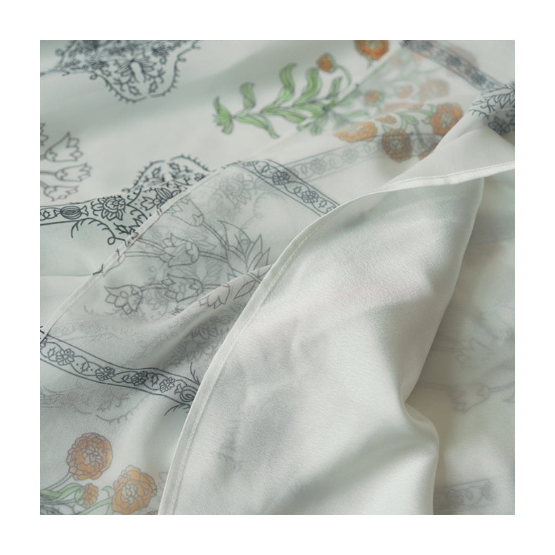 WHITE HIGH - WAIST SLIM FLORAL PRINTED LONG - SLEEVE MAXI FLARED DRESS