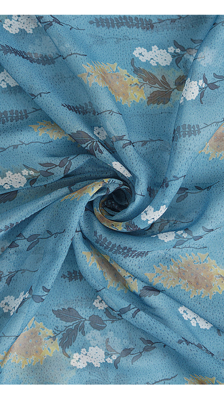 BLUE FLORAL CHIFFON MAXI DRESS WITH TIE - NECK AND BELT