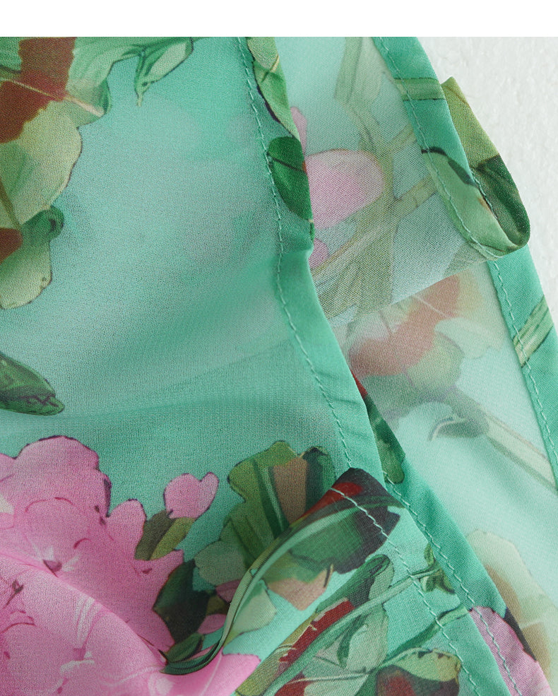 AIIZIE GREEN SHEER FLORAL MAXI DRESS WITH SHIRT COLLAR - product image