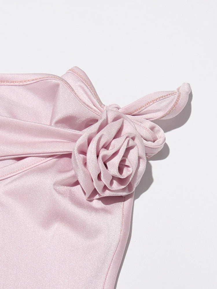 AIIZIE EILEEN PINK 3D FLOWER SEMI-FORMAL MIDI DRESS - product image