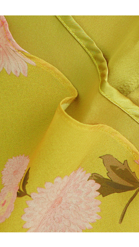 YELLOW FLORAL MAXI DRESS WITH FLOWY SLEEVES AND BELTED WAIST