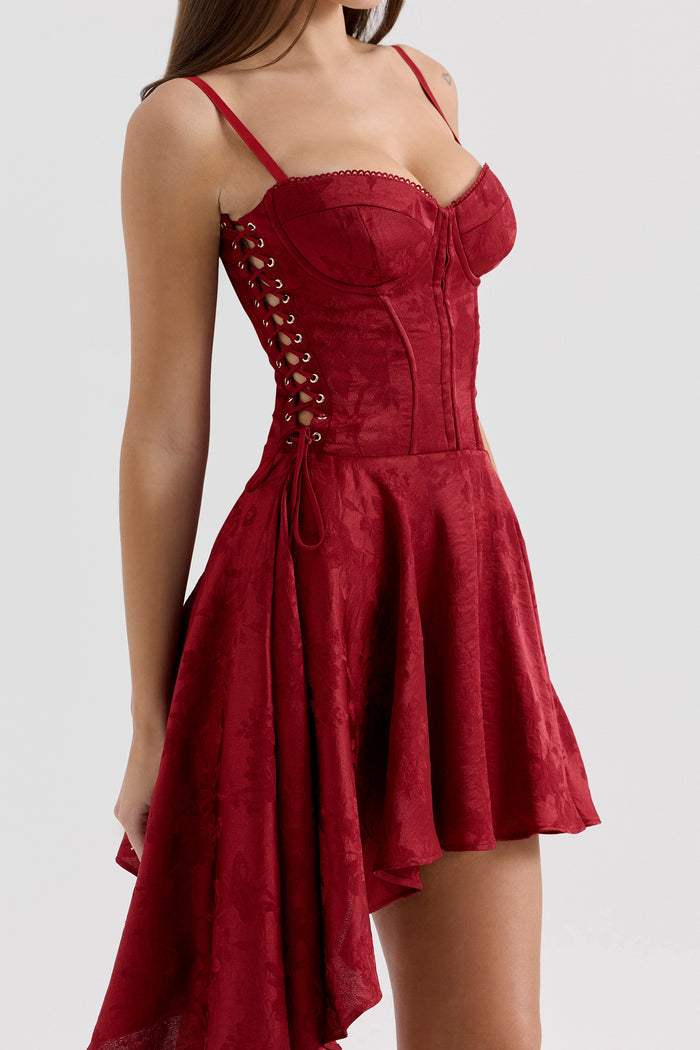 AIIZIE LOLA WINE JACQUARD SATIN DRAPED MINI DRESS[PRE ORDER] - product image