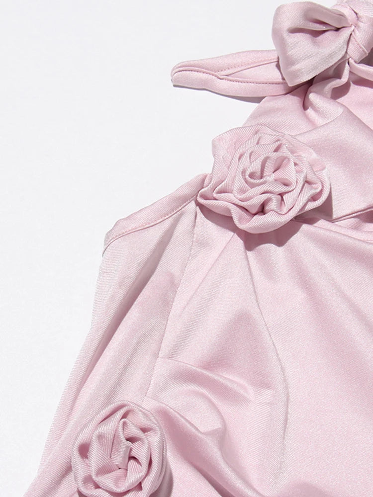AIIZIE EILEEN PINK 3D FLOWER SEMI-FORMAL MIDI DRESS - product image