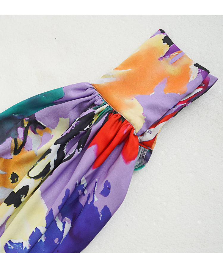 AIIZIE PURPLE - BASED COLORFUL PRINTED MAXI DRESS WITH LONG SLEEVES - product image