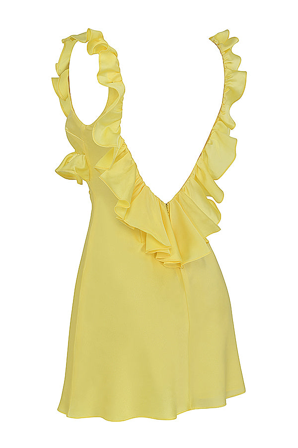 YELLOW BUTTERCUP SATIN RUFFLE MINI DRESS
