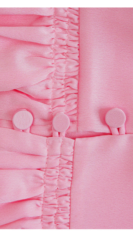 PINK SATIN MAXI DRESS WITH V NECK AND BUTTON FRONT