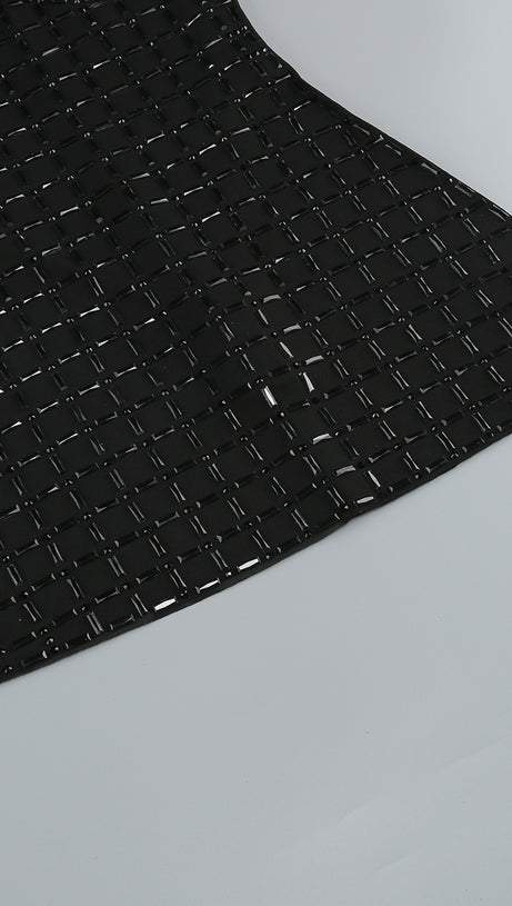 SCHWARZER TRÄGERLOSER BODY MIT DIAMANTVERZIERUNG 