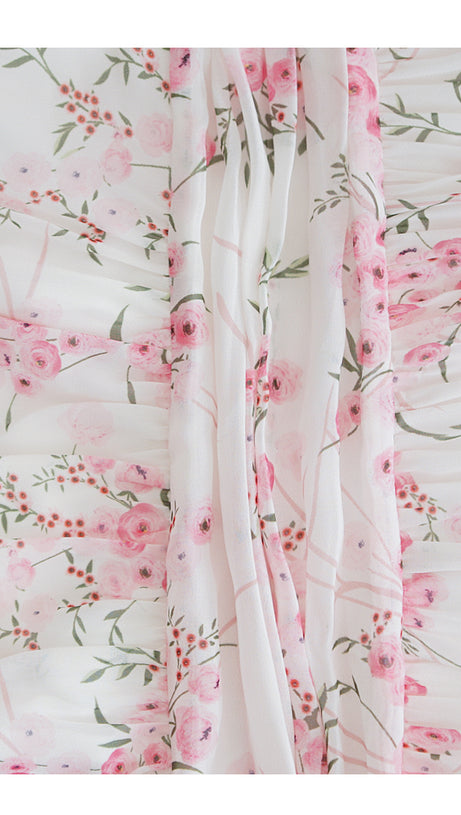 PINK FLORAL CHIFFON MAXI DRESS WITH LONG SLEEVES