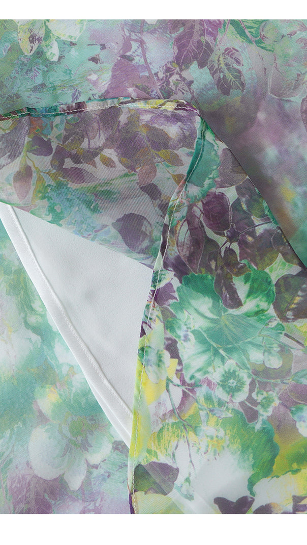 AIIZIE WATERCOLOR FLORAL CHIFFON SLEEVELESS HOCO MAXI DRESS - product image