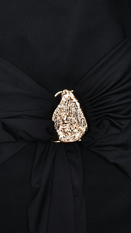 DRAPED EMBELLISHED MINI DRESS - BLACK