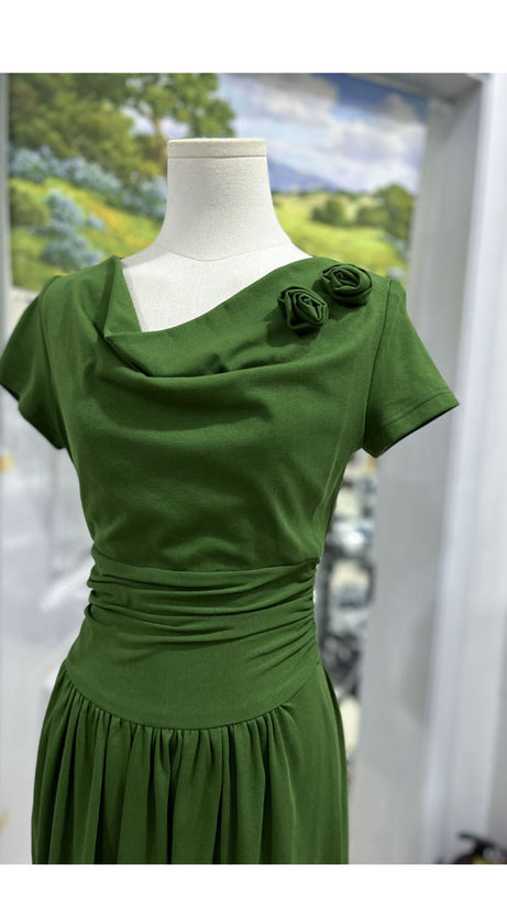 GREEN COWL NECK MIDI DRESS