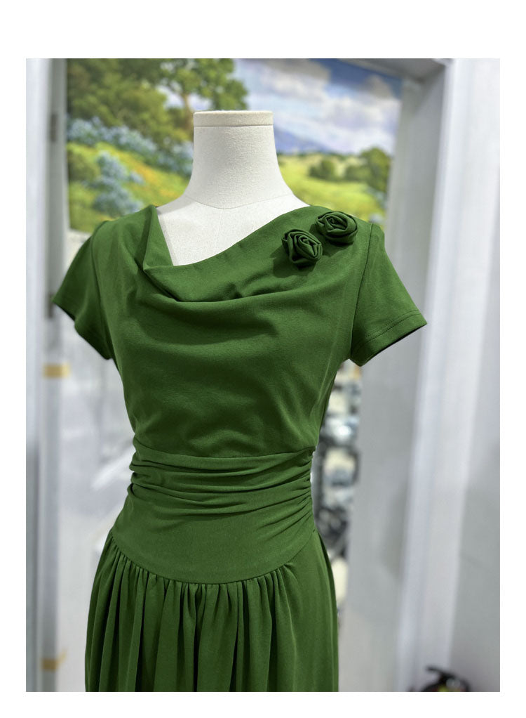 GREEN COWL NECK MIDI DRESS