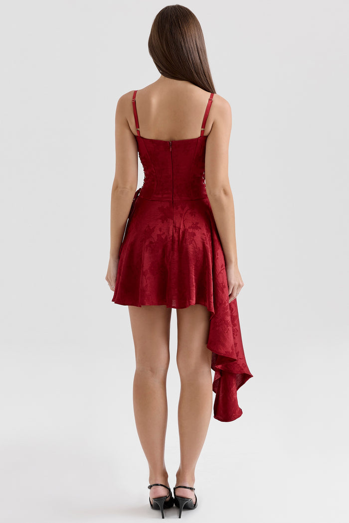 AIIZIE LOLA WINE JACQUARD SATIN DRAPED MINI DRESS[PRE ORDER] - product image