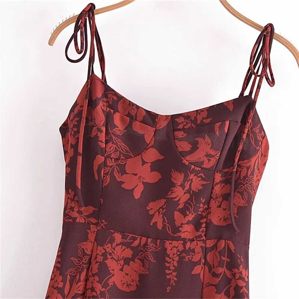 AIIZIE FLORAL PRINT SLIT MIDI DRESS IN BURGUNDY - product image
