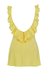 YELLOW BUTTERCUP SATIN RUFFLE MINI DRESS