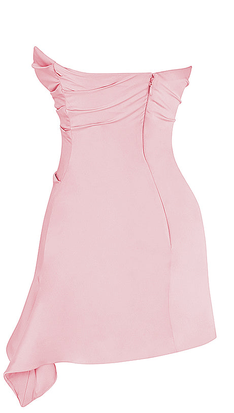 ROSA DRAPIERTES TRÄGERLOSES MINIKLEID