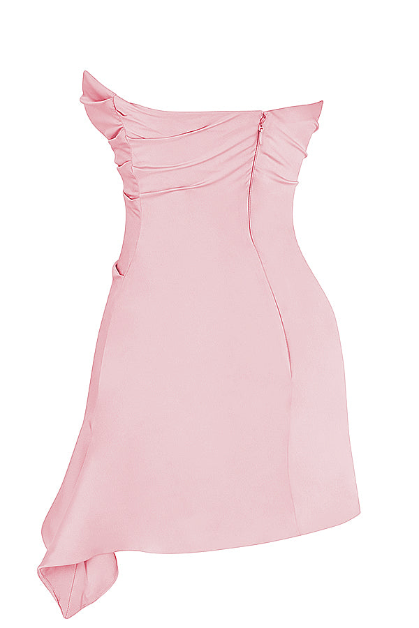 ROSA DRAPIERTES TRÄGERLOSES MINIKLEID