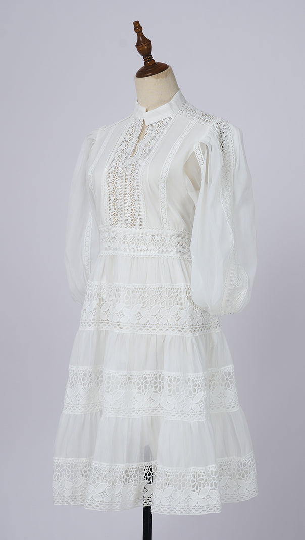AIIZIE WHITE LACE - TRIMMED TIERED FALL DRESS - product image