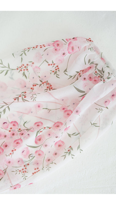 PINK FLORAL CHIFFON MAXI DRESS WITH LONG SLEEVES