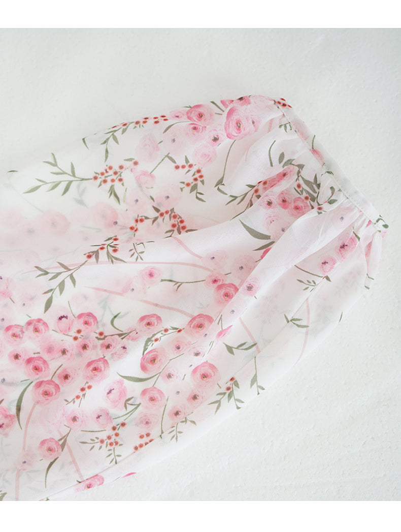 AIIZIE PINK FLORAL CHIFFON MAXI DRESS WITH LONG SLEEVES - product image