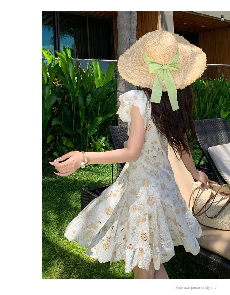 AIIZIE RENATA DAISY GUIPURE V NECK MINI DRESS - product image