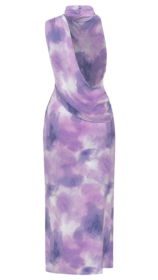 AIIZIE TIE DYE SPLIT THIGH BACKLESS DRESS IN PURPLE - product image