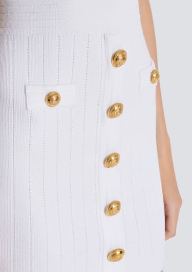 MINI ABITO CORTO IN MAGLIA TARA WHITE CON BOTTONI ORO