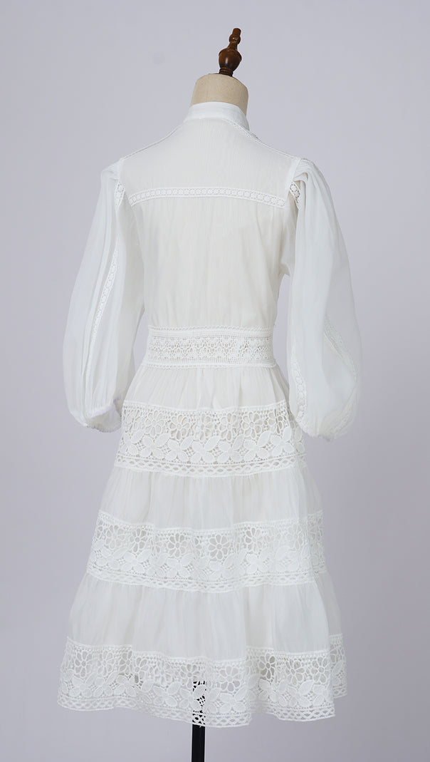 AIIZIE WHITE LACE - TRIMMED TIERED FALL DRESS - product image