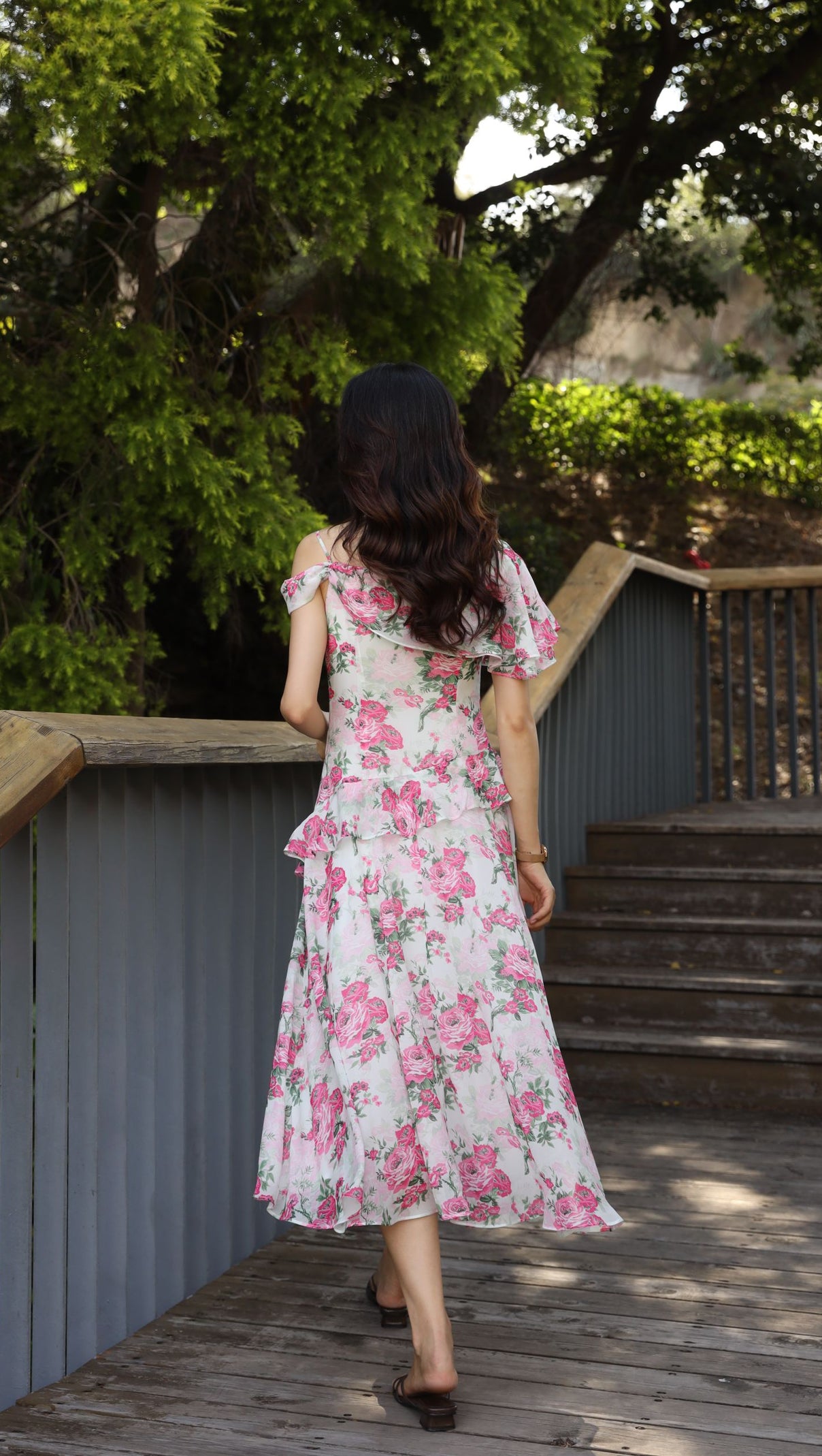 AIIZIE ASYMMETRIC RUFFLE FLORAL CHIFFON HOCOMAXI DRESS - product image