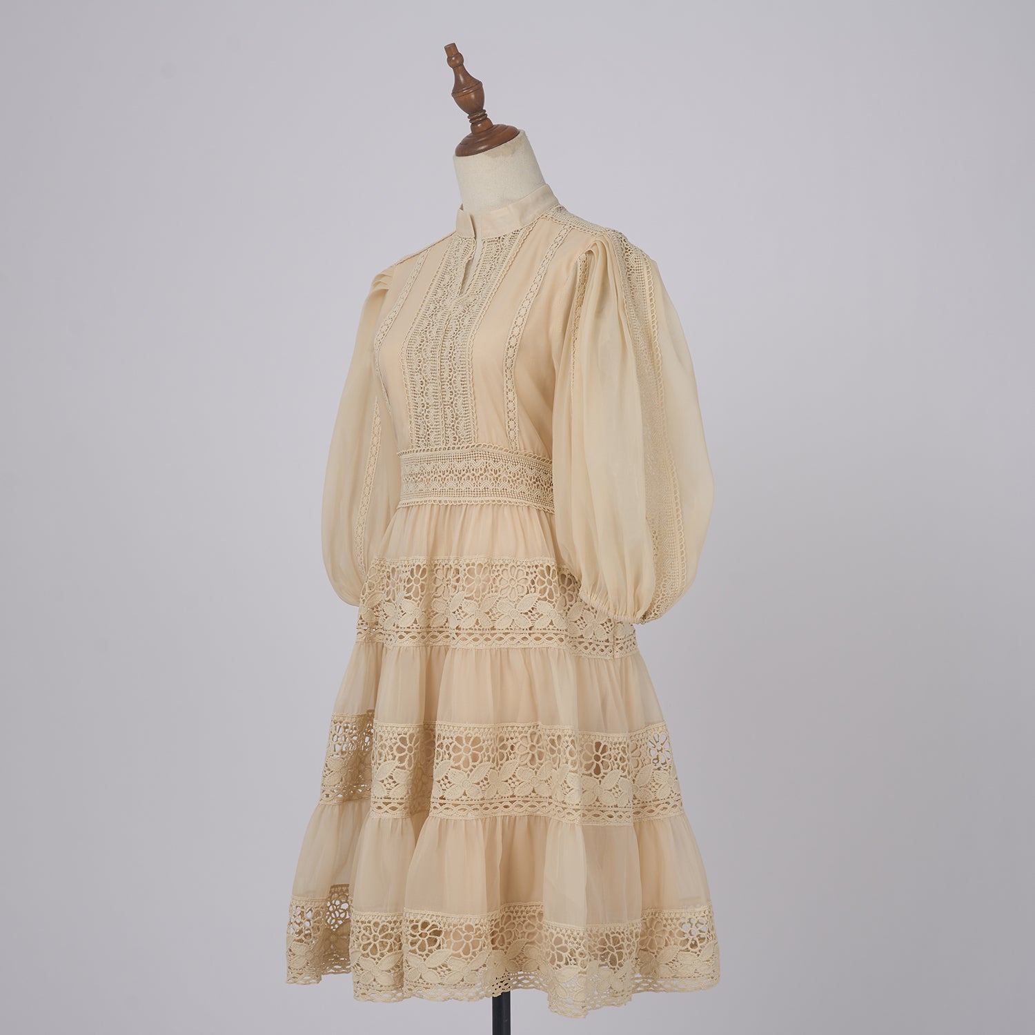 Apricot Lace - Trimmed Tiered Fall Dress