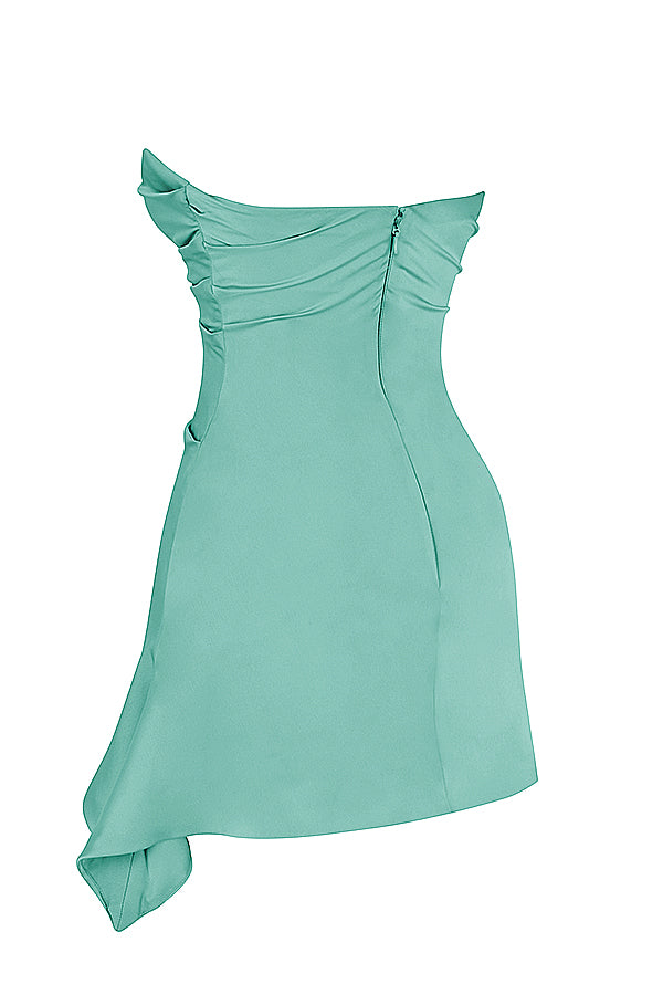 JADE DRAPIERTES TRÄGERLOSES MINIKLEID