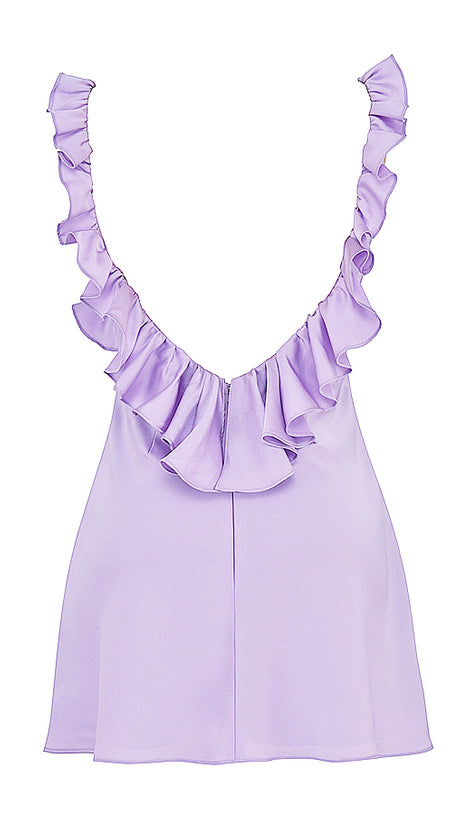 LILA BUTTERCUP MINIKLEID AUS SATIN MIT RÜSCHEN