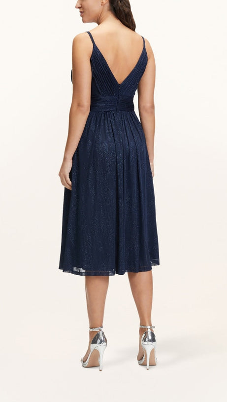 Cocktail-Midikleid mit V-Ausschnitt in Nachtblau