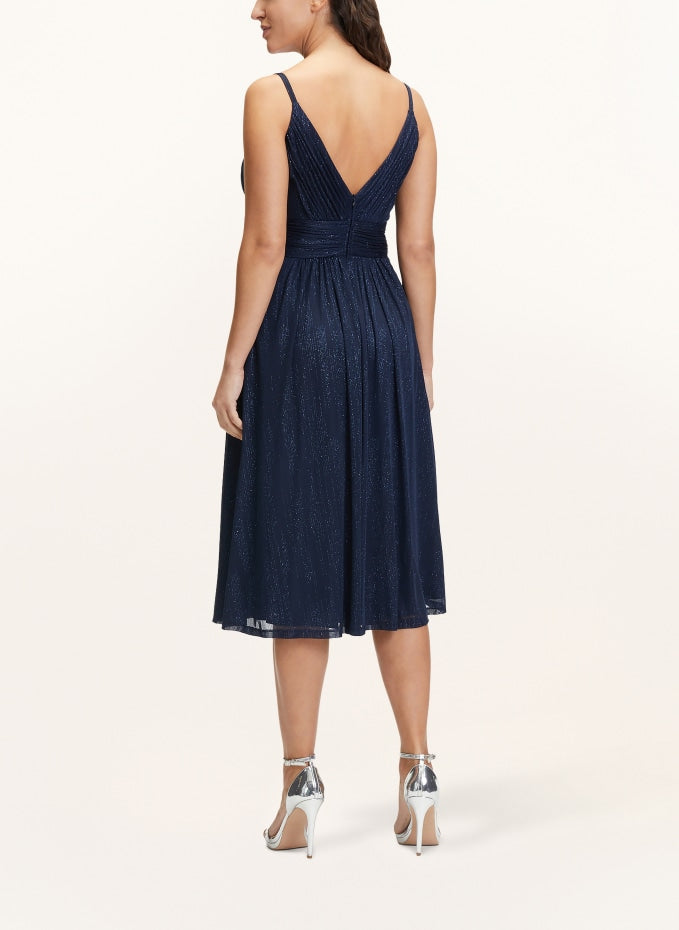 AIIZIE V-NECKLINE COCKTAIL MIDI DRESS IN NIGHT BLUE - product image